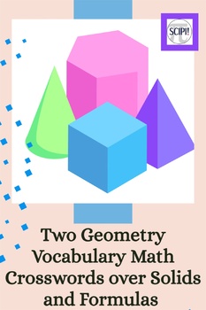Preview of TWO Geometry Vocabulary Math 22 Word Crosswords over Solids and Formulas
