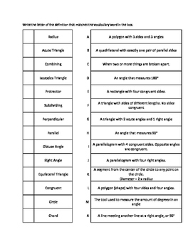 Geometry Vocabulary Quiz By Katie Jenkins TPT