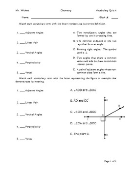 Geometry Vocabulary Review Worksheet