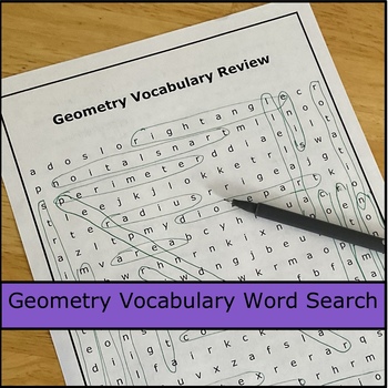 Preview of Geometry Vocabulary Word Search -right angle, radius, perpendicular, parallel