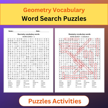 Preview of Geometry Vocabulary Words | Math Vocabulary | Word Search Puzzles Activities