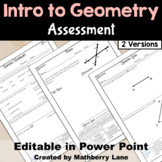 Geometry Vocabulary and Intro to Proofs Assessment Test Ed