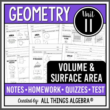 Preview of Volume and Surface Area (Geometry Curriculum - Unit 11) | All Things Algebra®