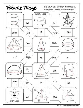 geometry volume of 3d solids maze by teaching high school math tpt