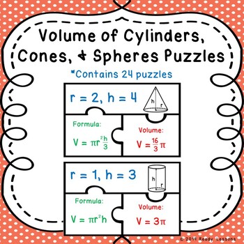 Volume Of Cylinders Cones And Spheres Matching Worksheets Teaching Resources Tpt