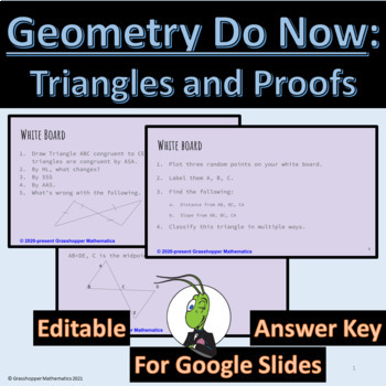 Preview of Geometry Warm Ups | Triangles and Proofs Bell Ringers | Google Slides