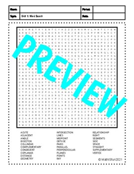 Preview of Geometry Word Search Unit 1: FREEBIE