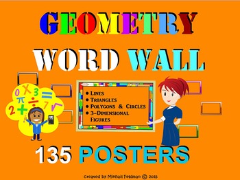 Preview of GEOMETRY WORD WALL - 135 posters/cards K-9, Vocabulary Builder, Test Prep Review