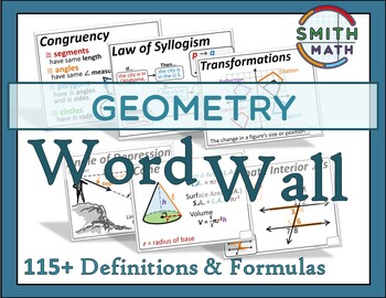 Preview of Geometry Word Wall - Definitions & Formulas