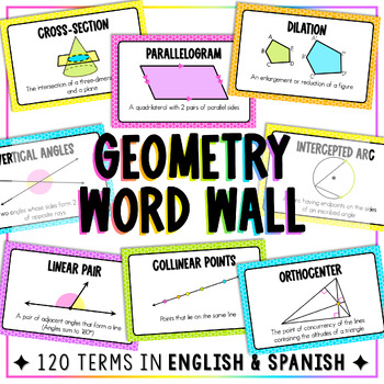 Preview of Geometry Word Wall - English & Spanish Geometry Vocabulary Definitions