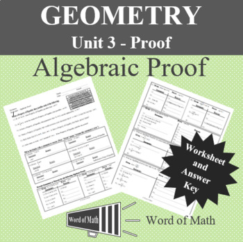 Preview of Geometry Worksheet - Algebraic Proof