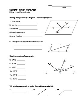geometry worksheet points lines and planes
