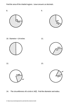 Geometry Worksheet: Arc Length and Sector Area by My Geometry World