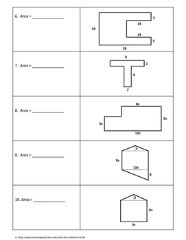 Geometry Worksheet: Area of Composite Figures by My Geometry World