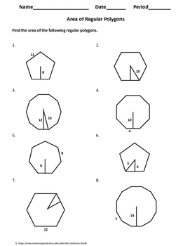 Geometry Worksheet: Area of Regular Polygons by My Math Universe