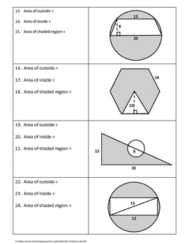 Geometry Worksheet: Area of Shaded Regions by My Math Universe | TpT