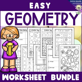 Preview of Geometry Worksheet Bundle - Kindergarten and Grade One, 2D / 3D Shapes