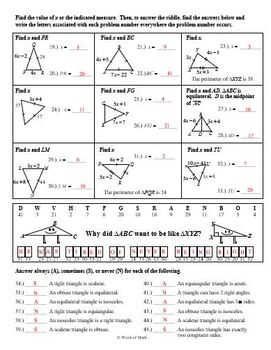 Geometry Worksheet - Classifying Triangles by Word of Math | TpT
