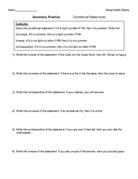 Preview of Geometry Worksheet: Conditional Statements