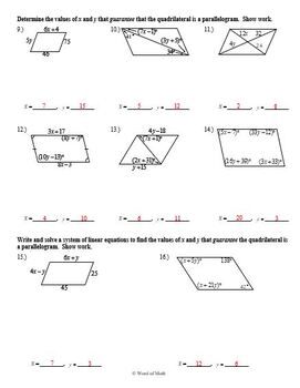 Geometry Worksheet Conditions for Parallelograms by Word of Math
