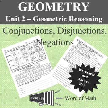 Preview of Geometry Worksheet - Conjunctions, Disjunctions, and Negations