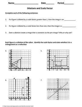 Geometry Worksheet: Dilations and Scale Factor by My Math Universe