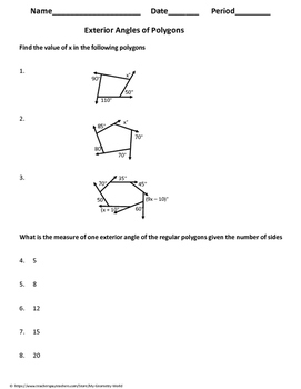 Geometry Worksheet Exterior Angles Of Polygons