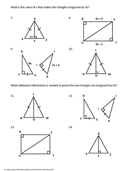 Geometry Worksheet: Hypotenuse Leg by My Geometry World | TpT