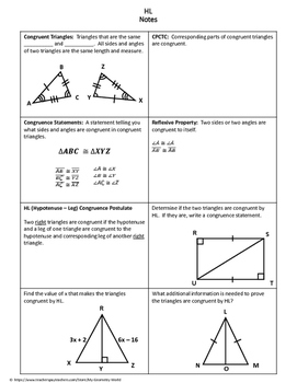 Geometry Worksheet: Hypotenuse Leg by My Geometry World | TpT