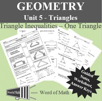 Geometry Worksheet - Triangle Inequalities (One Triangle) by Word of Math