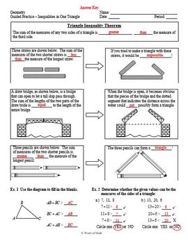 Geometry Worksheet and Guided Notes - Triangle Inequalities (One Triangle)