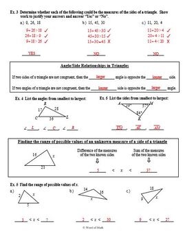 Geometry Worksheet and Guided Notes - Triangle Inequalities (One Triangle)