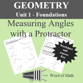 Preview of Geometry Worksheet - Measuring Angles with a Protractor