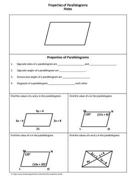 Geometry Worksheet Special Parallelograms
