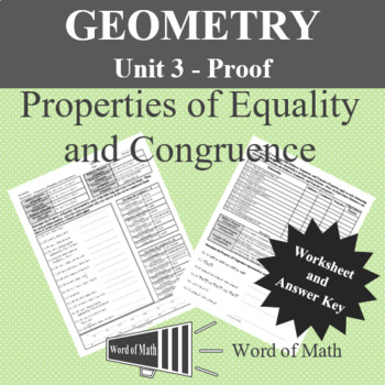 Preview of Geometry Worksheet - Properties of Equality and Congruence