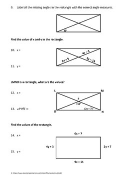 properties of a rectangle worksheet