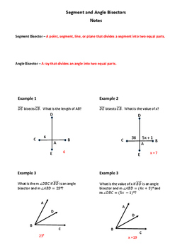 Geometry Worksheet: Segment and Angle Bisectors by My Geometry World
