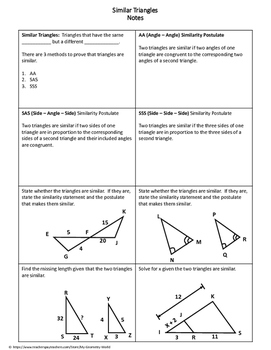 Geometry Worksheet: Similar Triangles by My Math Universe | TpT