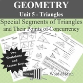 Geometry Worksheet - Special Segments of Triangles and Poi