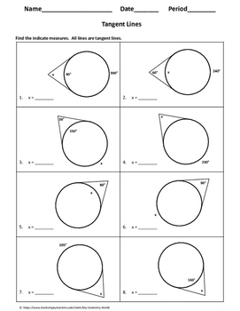 Geometry Worksheet: Tangent Lines by My Geometry World | TpT