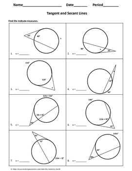 Geometry Worksheet: Tangent and Secant Lines by My Geometry World