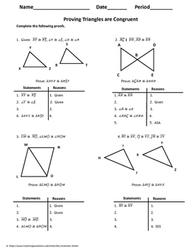 Geometry Worksheet: Triangle Congruence Proofs by My Geometry World