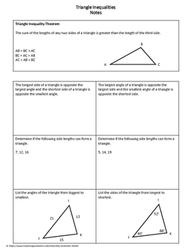 Geometry Worksheet: Triangle Inequalities by My Geometry World | TpT