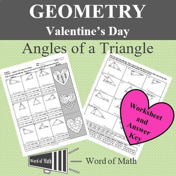 Preview of Geometry Worksheet - Valentine's Day Angles of a Triangle