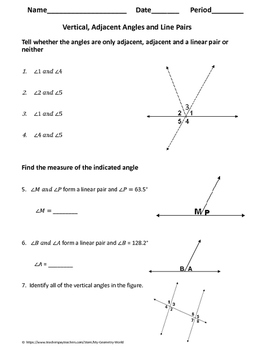 unit 6 geometry homework 2 adjacent and vertical angles answers
