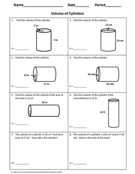 volume of cylinders homework 1 answer key
