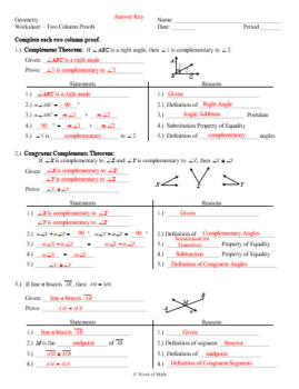 Geometry Worksheet and Guided Lesson Notes - How to Write a Two Column