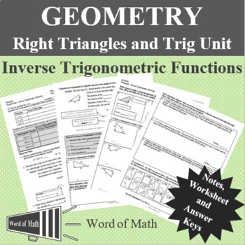 Preview of Geometry Worksheet and Guided Notes - Inverse Trigonometric Functions