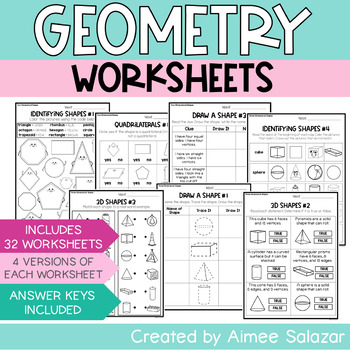 Preview of Geometry Worksheets (2D & 3D Shapes)