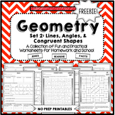 Geometry Lines, Angles and Congruent Shapes Worksheets FREE!